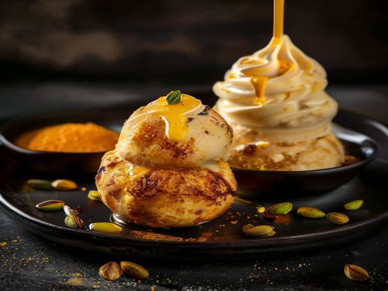 Olympus Kesar - hot loukoumades with saffron kulfi