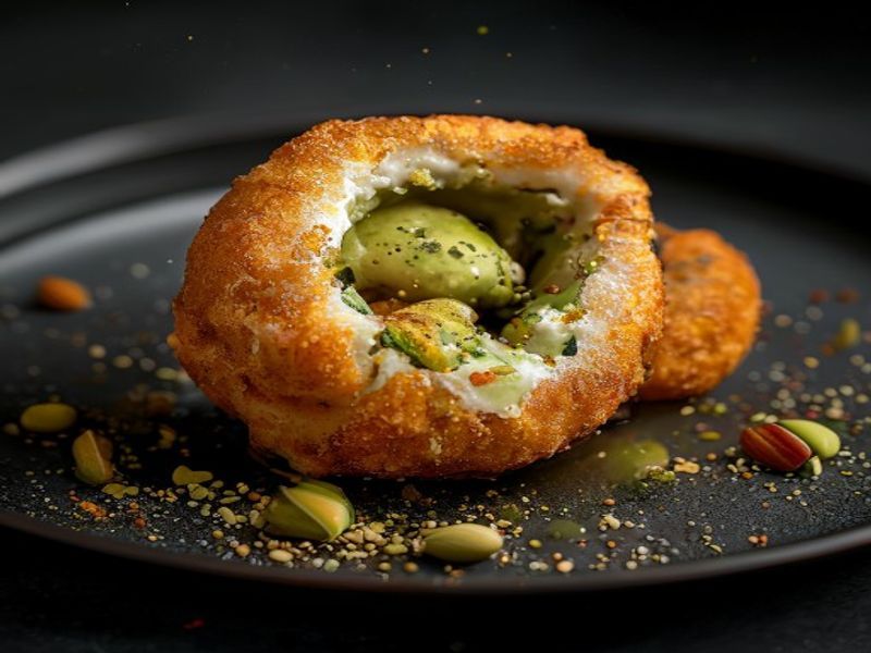 Stuffed Cosmos - pistachio cream filled loukoumades